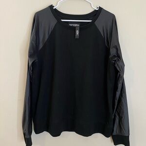 Victoria Sport  Black Faux Leather  Long Sleeve Pullover Sweatshirt size Large